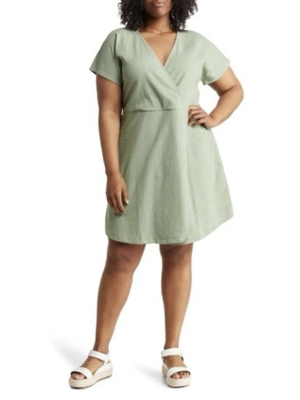 Madewell Cross Front Flutter Sleeve Mini Dress XL Sage Green Cotton AL717